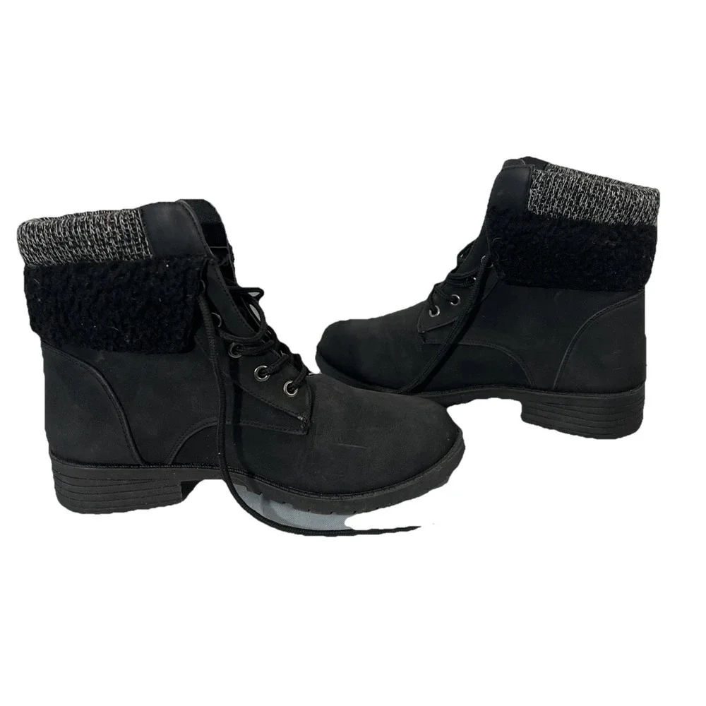 CHARLES ALBERT LADIES BLACK CREW ANKLE SUEDE CUFF  BOOTS SIZE 8 MEDIUM‎